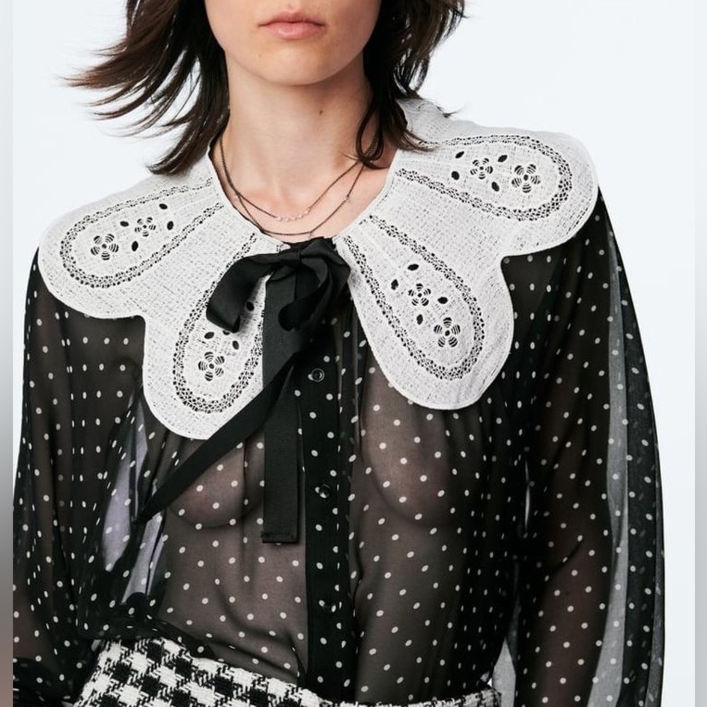 ZARA Polka-Dot Blouse With Contrasting Collar